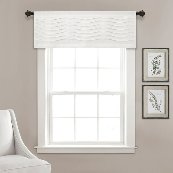 Lush Decor, 18 x 52 , White Wave Texture Valance , Pleated Ruffle Fold Window Kitchen Curtain (Single)