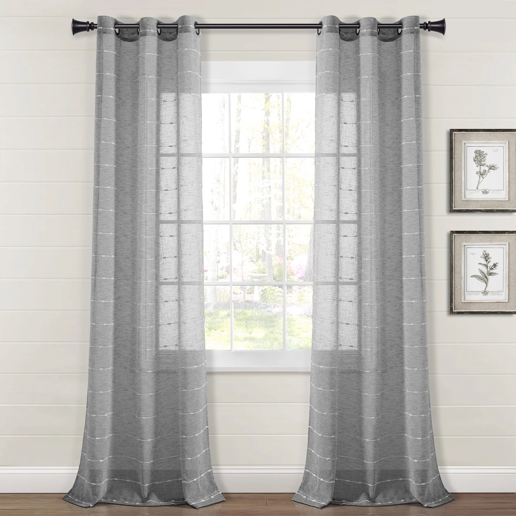 Dark Gray Sheer Polyester Grommet Window Curtain Panels, 38"W x 84"L