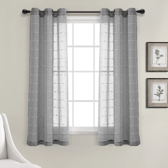 Lush Decor Farmhouse Textured Sheer Farmhouse Gray Texture Sheer Grommet Curtain Sets, 38" x 63" (2 Panels)