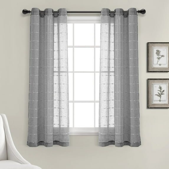 Lush Decor Farmhouse Textured Sheer Farmhouse Gray Texture Sheer Grommet Curtain Sets, 38" x 63" (2 Panels)