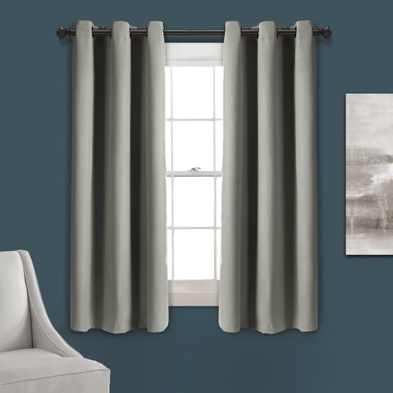 Lush Decor Absolute Blackout 63" x 38" Solid Dark Gray Metal Grommets Pair Window Panel