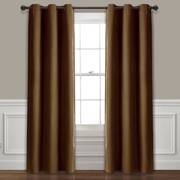Lush Decor Absolute Blackout 84" x 38" Solid Mocha 100% Polyester Metal Grommets Pair Window Panel