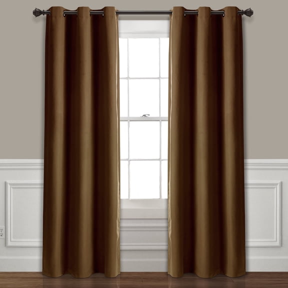 Lush Decor Absolute Blackout 84" x 38" Solid Mocha 100% Polyester Metal Grommets Pair Window Panel