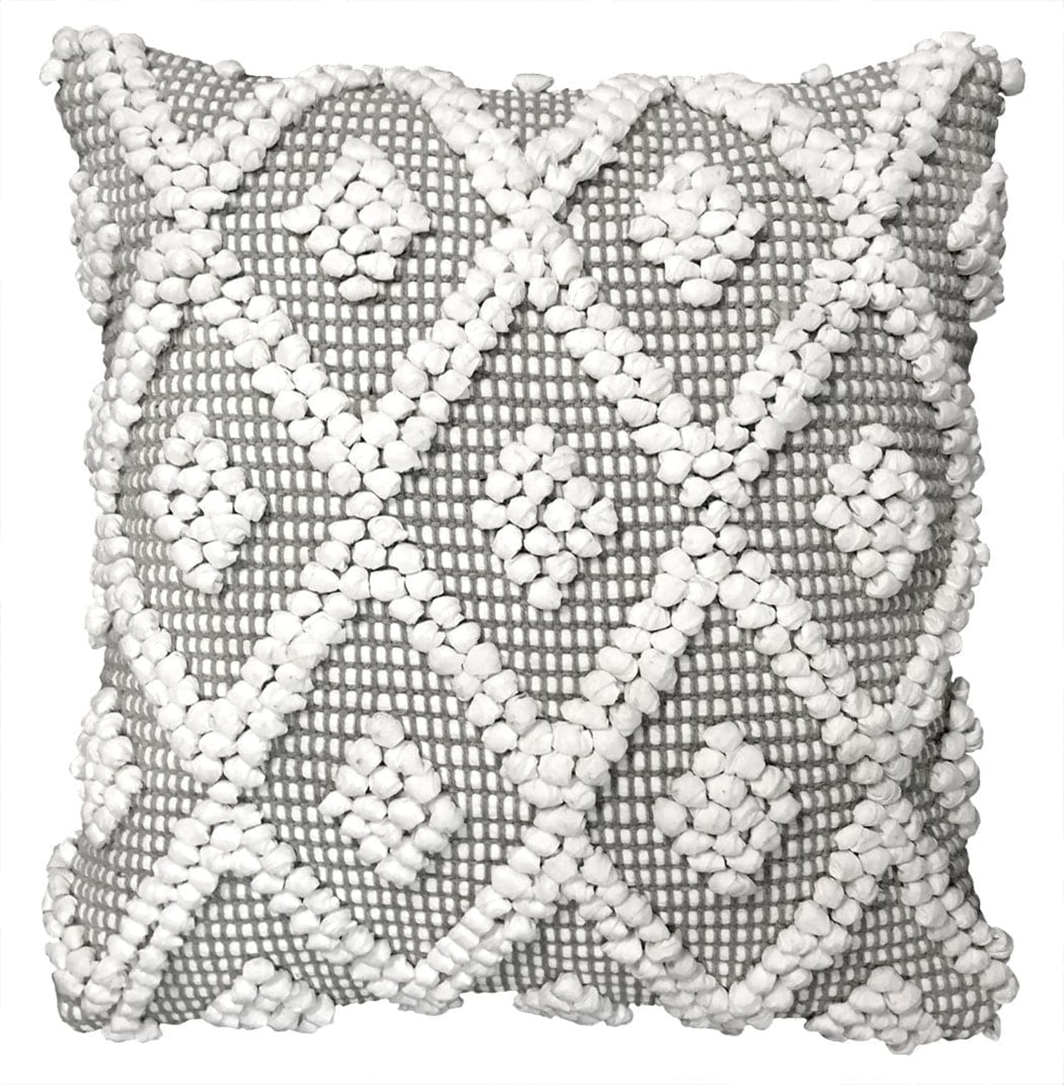 Gray and White Embroidered Cotton-Polyester Square Pillow Cover