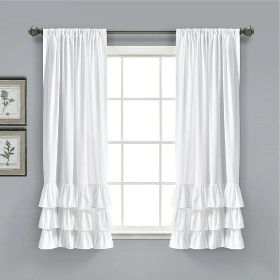 Lush Decor Allison Ruffle Ruffle 63" x 40" Solid White 3" Rod Pocket Pair Window Panel