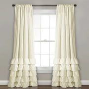 Lush Decor Allison Ruffle Ruffle 84" x 40" Solid Ivory 3" Rod Pocket 2-Pc Set Window Panel