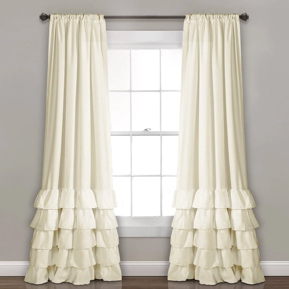 Lush Decor Allison Ruffle Ruffle 84" x 40" Solid Ivory 3" Rod Pocket 2-Pc Set Window Panel