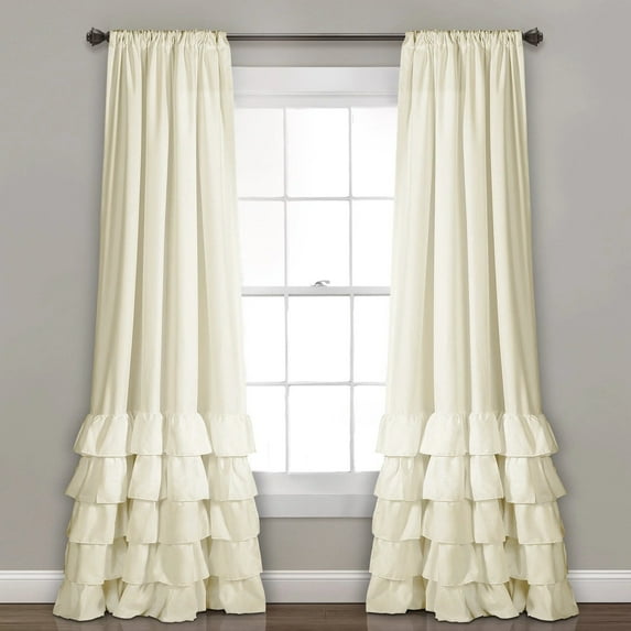 Lush Decor Allison Ruffle Ruffle 84" x 40" Solid Ivory 3" Rod Pocket 2-Pc Set Window Panel
