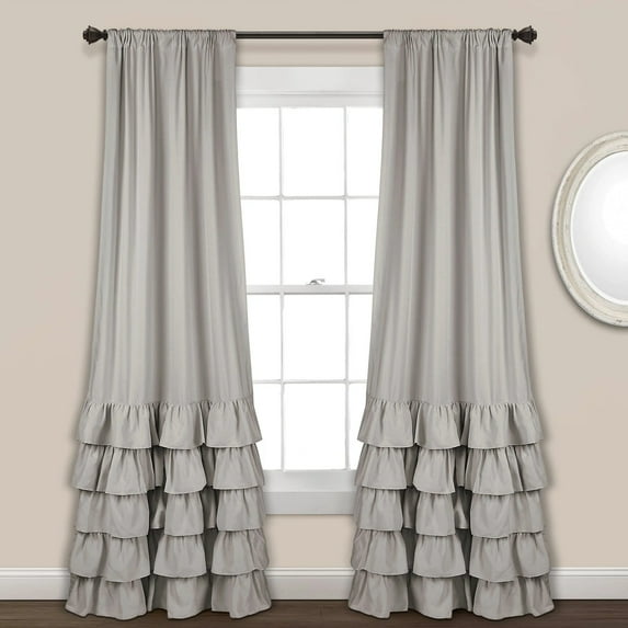 Lush Decor Allison Ruffle Ruffle 84" x 40" Solid Light Gray 100% Polyester 3" Rod Pocket Pair Window Panel