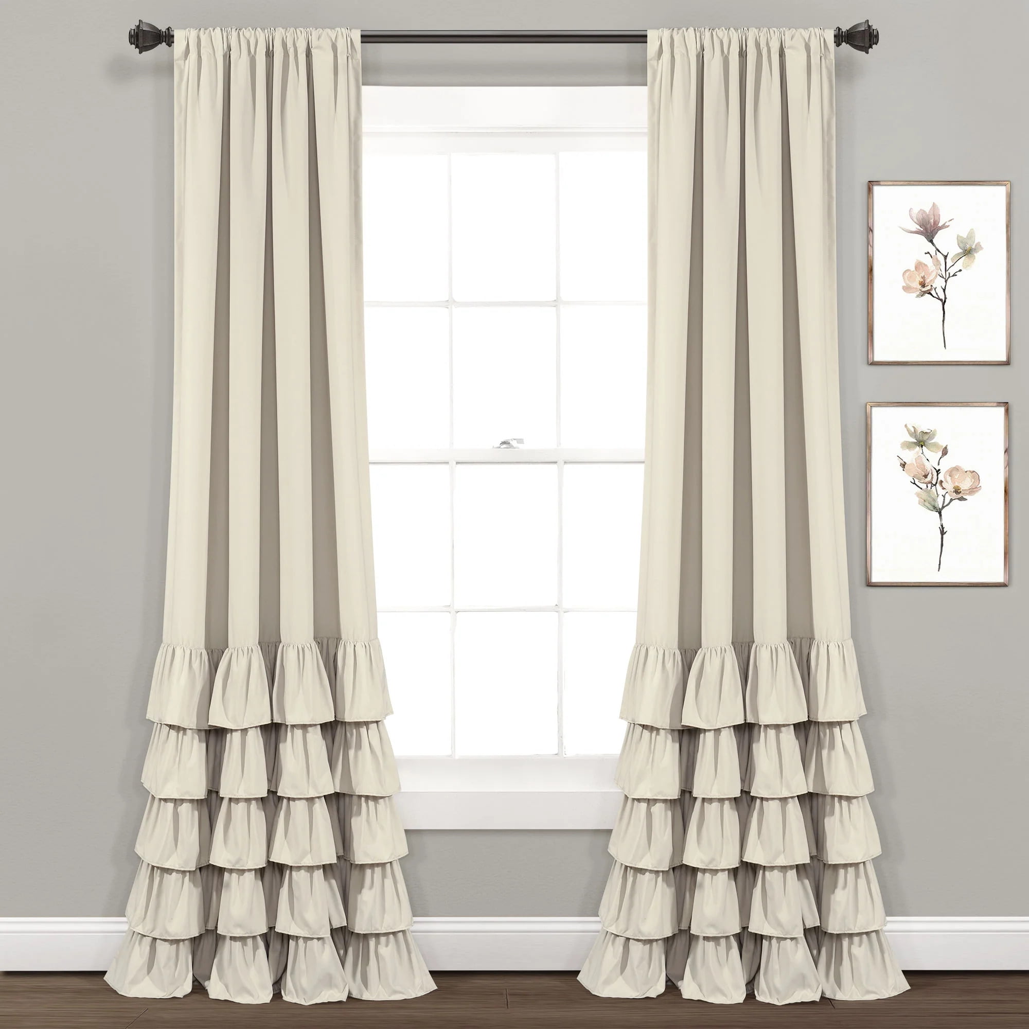Neutral Polyester Ruffled Light-Filtering Rod Pocket Curtains, 84" x 40"