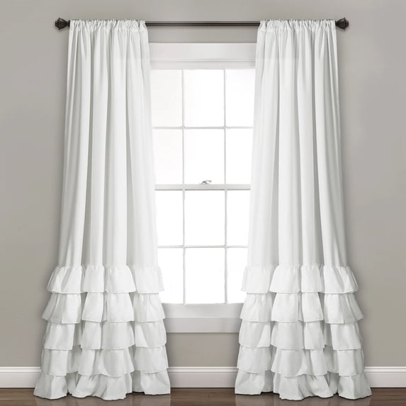 Lush Decor Allison Ruffle Ruffle 95" x 40" Solid White 3" Rod Pocket Pair Window Panel