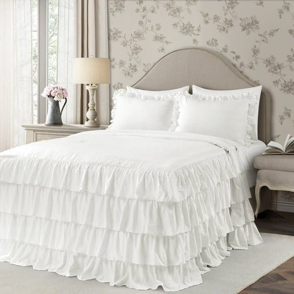 Lush Decor Allison Ruffle Skirt Bedspread, Queen, White, 3-Pc Set