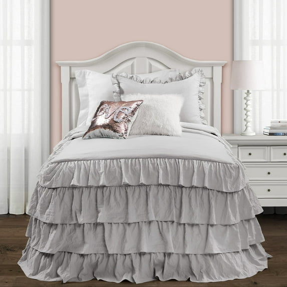 Lush Decor Allison Ruffle Skirt Bedspread, Twin XL, Light Gray, 2-Pc Set