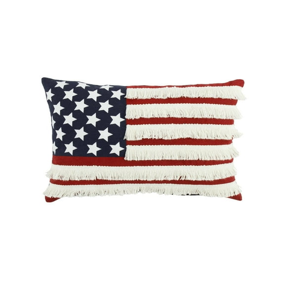 Lush Decor American Flag Fringe Decorative Pillow Red/Navy Single 13X22