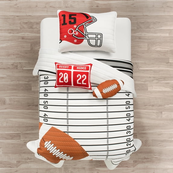 Lush Decor American Football Reversible Oversized Kids Quilt White/Black 4Pc Set Twin