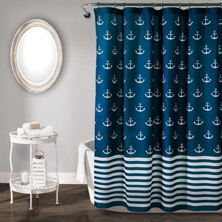 Lush Decor Anchor Coastal Shower Curtain, 72x72, Navy, Single