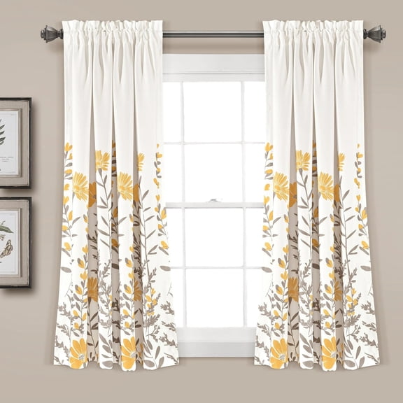 Lush Decor Aprile Room Darkening 63" x 52"+ 2" Header Floral Yellow 100% Polyester 3" Rod Pocket Pair Window Panel