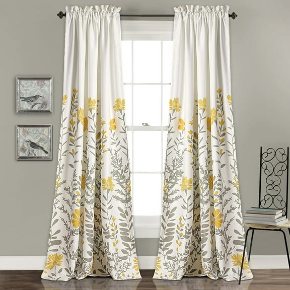 Lush Decor Aprile Room Darkening 84" X 52" With 2" Header Floral Yellow, , 3" Rod Pocket Pair Window Panel