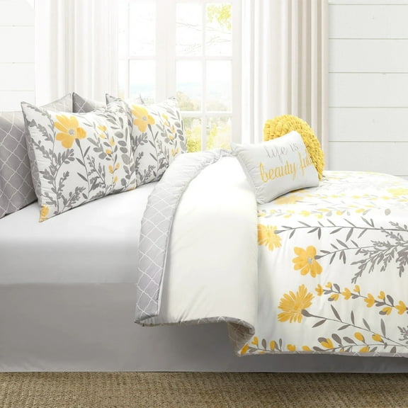 Lush Decor Aprile Soft Reversible Oversized Comforter Yellow/Gray 8Pc Set King