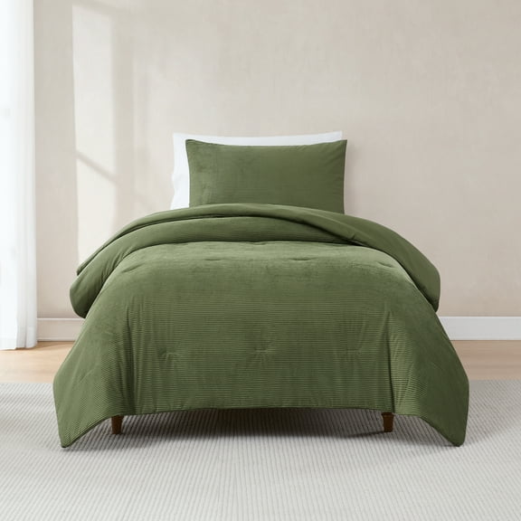 Lush Decor Arden Ribbed Corduroy Comforter 2 Piece Set Twin/ Twin Xl Olive - Green Bedding Set - Velvet Comforter - Kids Bedding - Dorm Decor - Retro Decor