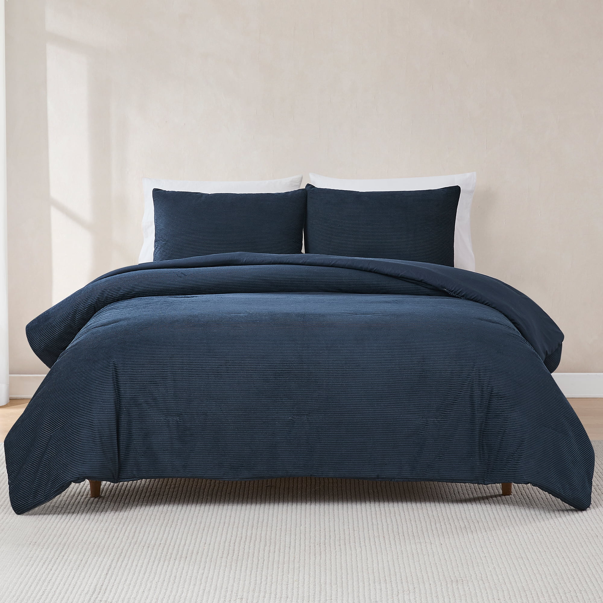 Lush Decor Arden Ribbed Corduroy Comforter 3 Piece Set Full/ Queen Navy ...