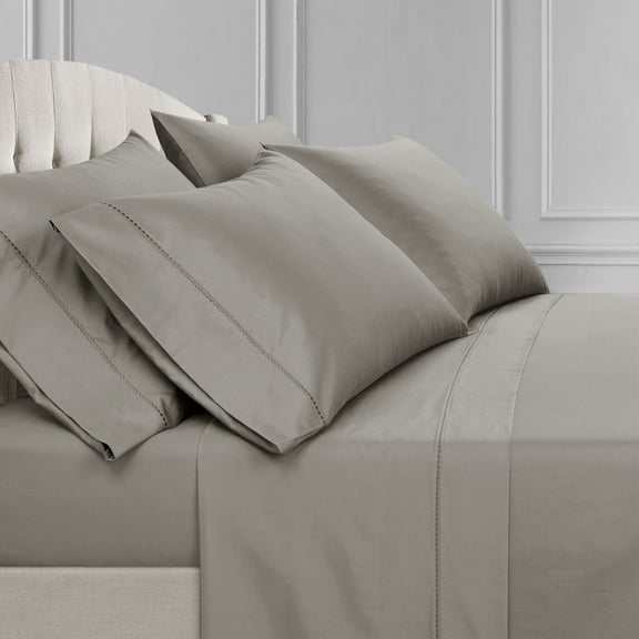 Lush Decor Aria Dots Solid Cotton Embroidery Detail Sheets, King, Dark Gray, 6-Pc Set