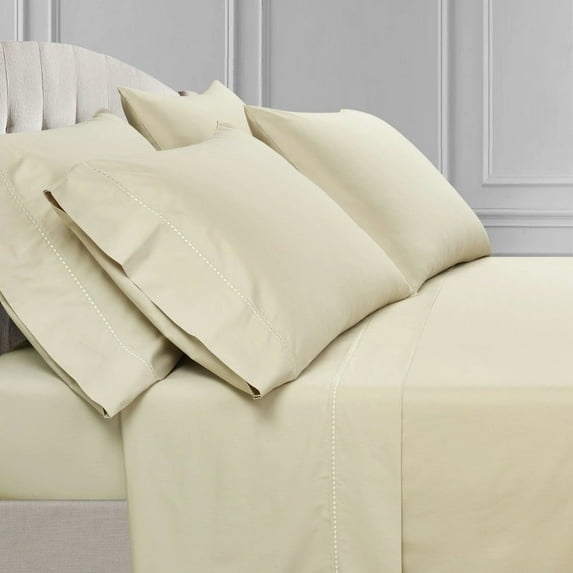 Lush Decor Aria Dots Solid Cotton Embroidery Detail Sheets, King, Neutral, 6-Pc Set