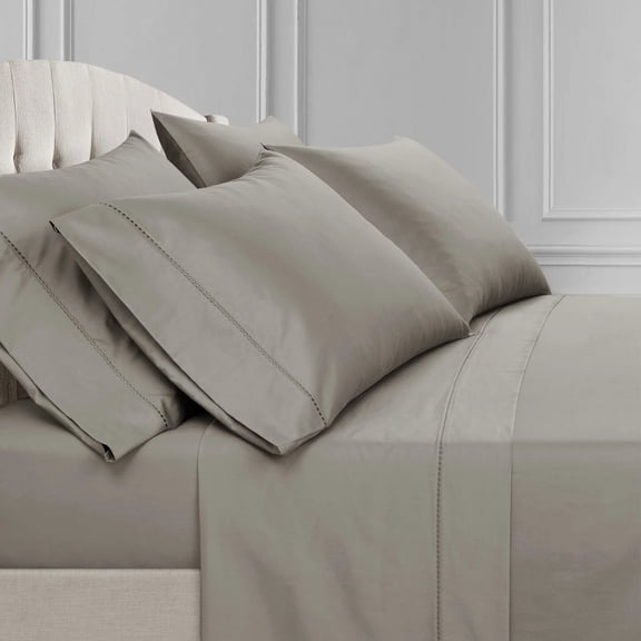 Lush Decor Aria Dots Solid Cotton Embroidery Detail Sheets, Queen, Dark Gray, 6-Pc Set