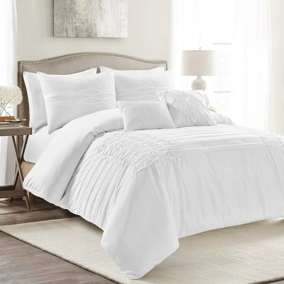 Lush Decor Arora Pleat Textured Polyester Comforter, King, White, 5-Pc Set
