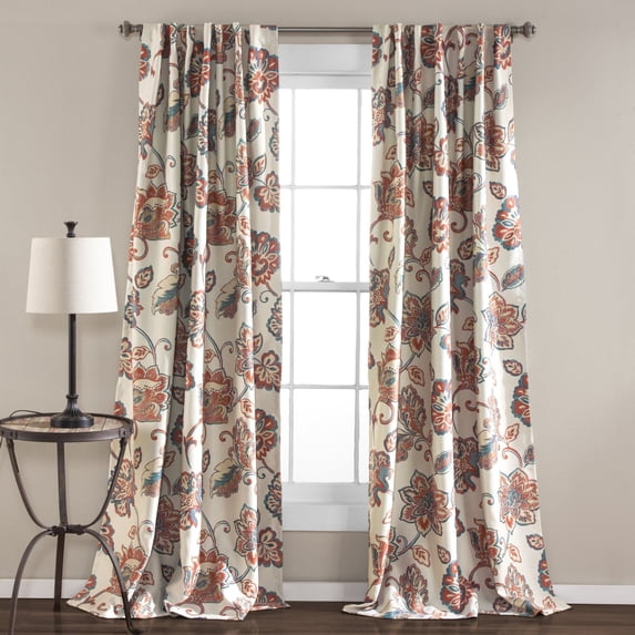 Lush Decor Aster Room Darkening 84" x 52" Floral Ivory 3" Back Tab Rod Pocket 2-Piece Set Window Panel