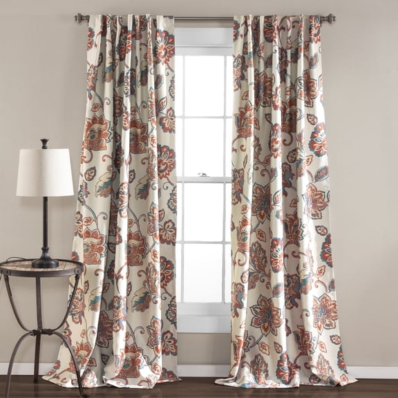 Lush Decor Aster Room Darkening 84" x 52" Floral Ivory 3" Back Tab Rod Pocket 2-Piece Set Window Panel