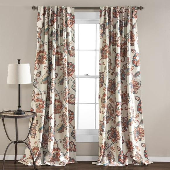 Lush Decor Aster Room Darkening 84" x 52" Floral Ivory 3" Back Tab Rod Pocket 2-Piece Set Window Panel