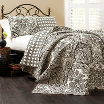 Lush Decor Aubree Damask Cotton Reversible Quilt, Full/Queen, Black/White, 3-Pc Set