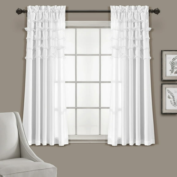 Lush Decor Avery Ruffle 63" x 54"+ 2" Header Ruffle White 3" Rod Pocket Pair Window Panel