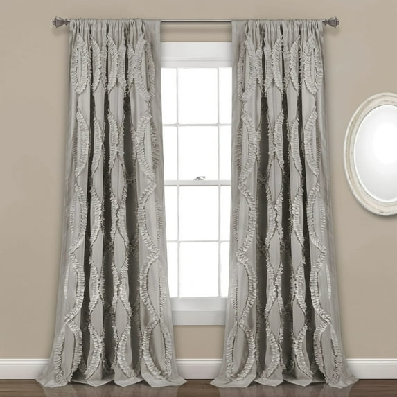 Lush Decor Avon Ruffle 95" x 54" Ruffle Light Gray 100% Polyester 3" Rod Pocket Single Window Panel