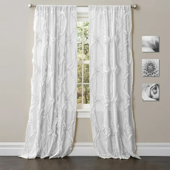 Lush Decor Avon Ruffle 95" x 54" Solid White 3" Rod Pocket Single Window Panel