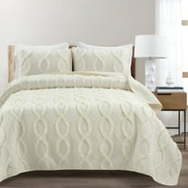 Lush Decor Avon Textured Ruffle Quilt Ivory 3Pc Set Full/Queen