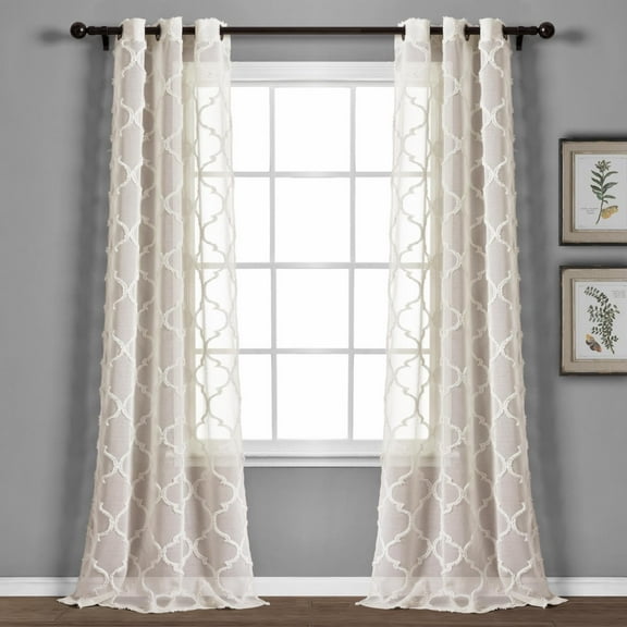 Lush Decor Avon Trellis Grommet Sheer Window Panels - Beige - 95 x 38