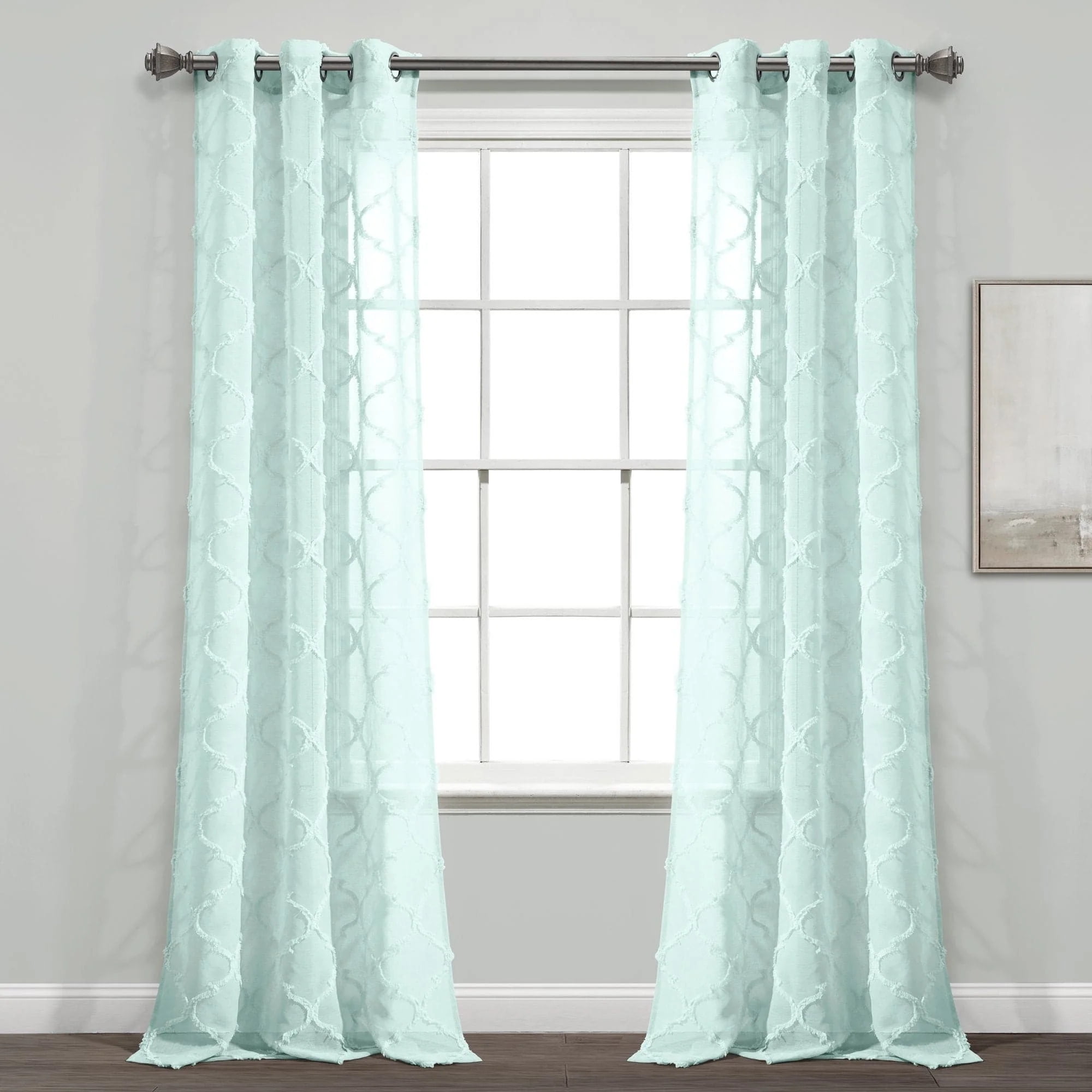 Turquoise Trellis Sheer Grommet Curtain Panels, 84" Set of 2