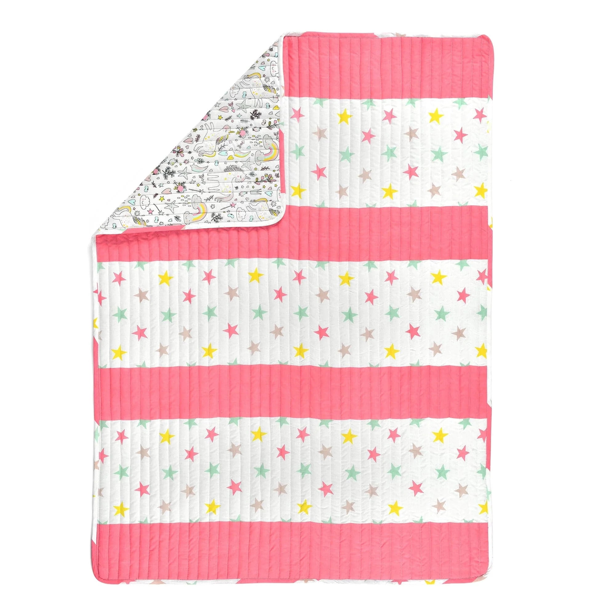 Lush Decor Baby Unicorn Heart Rainbow Organic Cotton Quilt Multicolored Single 36x50
