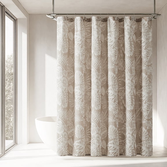 Lush Decor Bali Tropical Leaves Shower Curtain Single 72" W x 72" L Neutral - Tropical Bathroom - Brown Bath Curtain -Coastal Decor