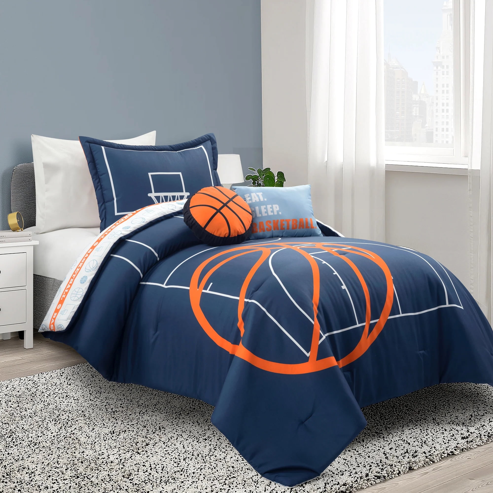 Lush Decor Basketball Game Oversized Comforter Set Reversible Twin Navy 4 Piece Kids Bedding Set Walmart