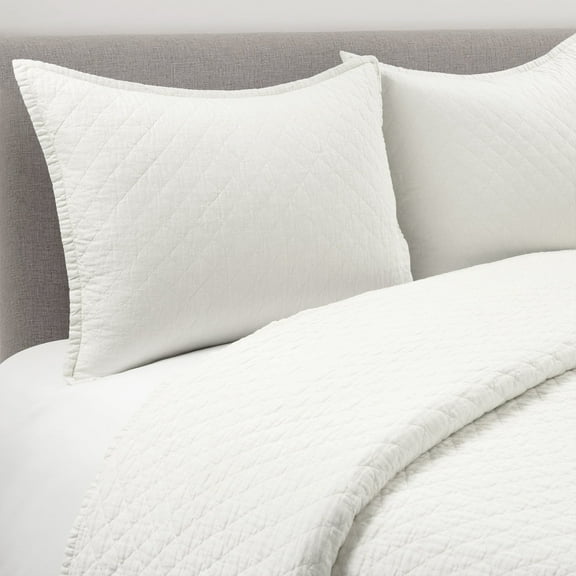 Lush Decor Belgian Flax Prewashed Linen Rich Cotton Blend Quilt White 3Pc Set Full/Queen