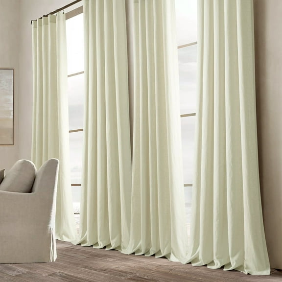 Lush Decor Belgian Flax Prewashed Linen Rich Cotton Blend Solid Pattern Rod Pocket Window Curtain Panel Single Ivory 50x84