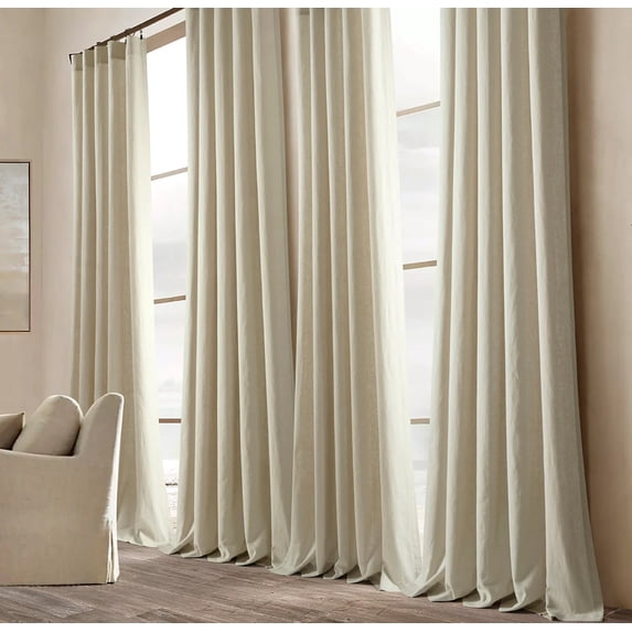 Lush Decor Belgian Flax Prewashed Linen Rich Cotton Blend Solid Pattern Rod Pocket Window Curtain Panel Single Linen 50x96