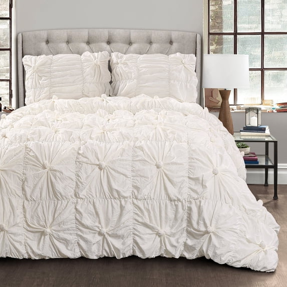 Lush Decor Bella Textured Ruching Comforter, King, White, 3-Pc Set