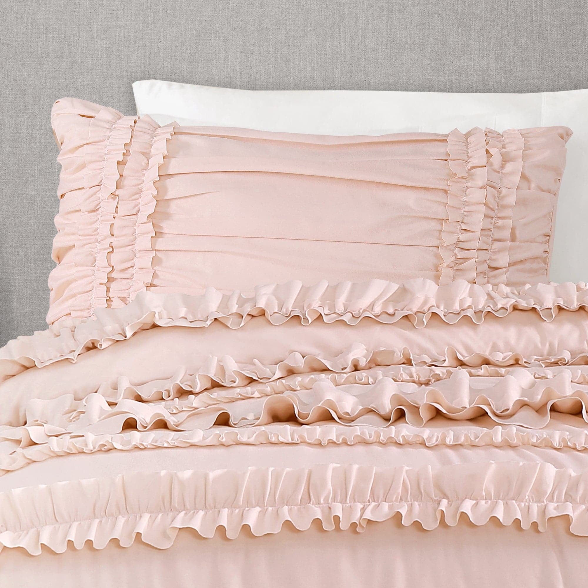 Blush Twin XL Microfiber Ruffled Comforter Set