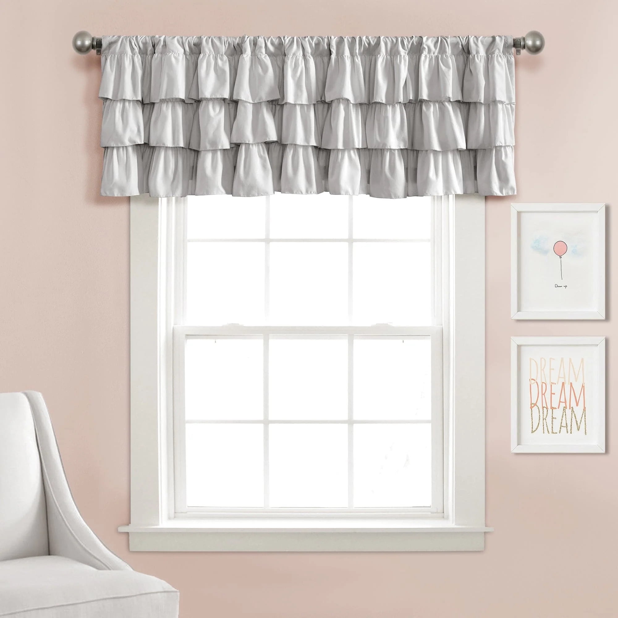 Gray Ruffled Polyester Rod Pocket Window Valance