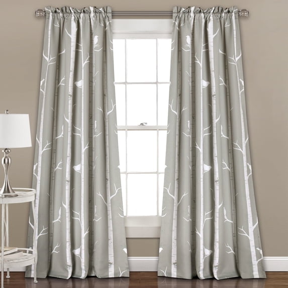 Lush Decor Bird On The Tree Room Darkening 108" x 52" + 2" Header Nature Gray 3" Rod Pocket Pair Window Panel