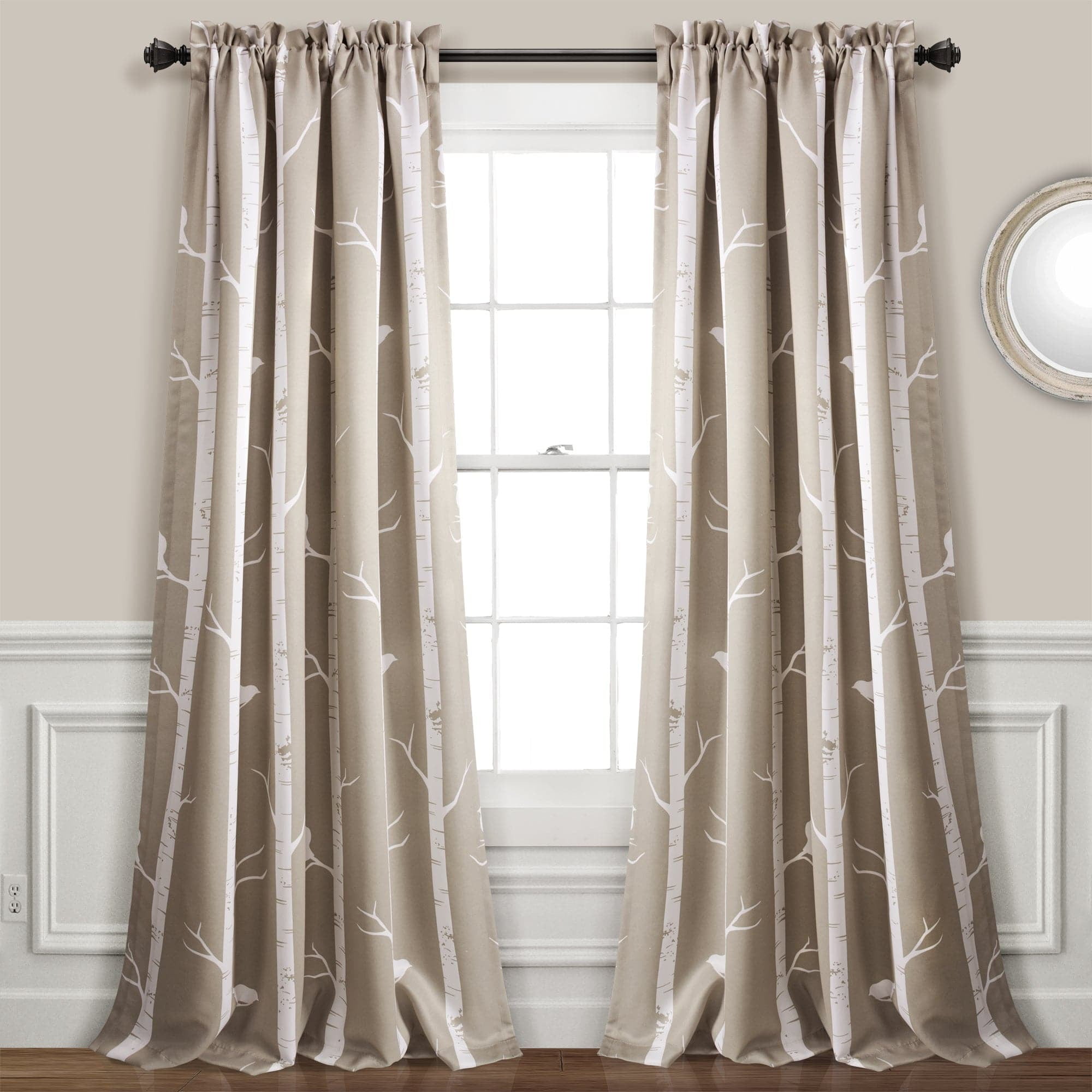 Wheat Polyester Room Darkening Window Panel Pair with Bird Design
